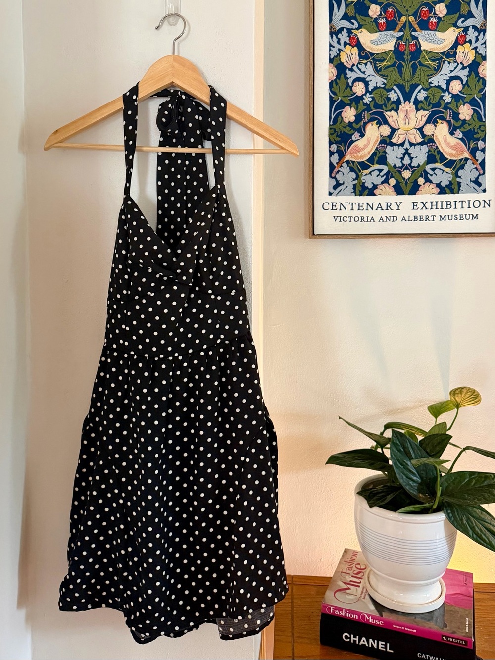 NWT Grixxi Los Angeles Black White Polka Dot Halter Dress Medium